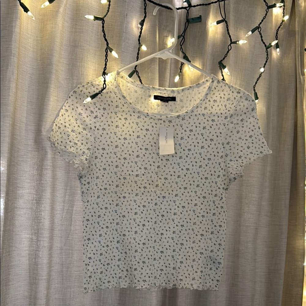 Floral Print Sheer White Top